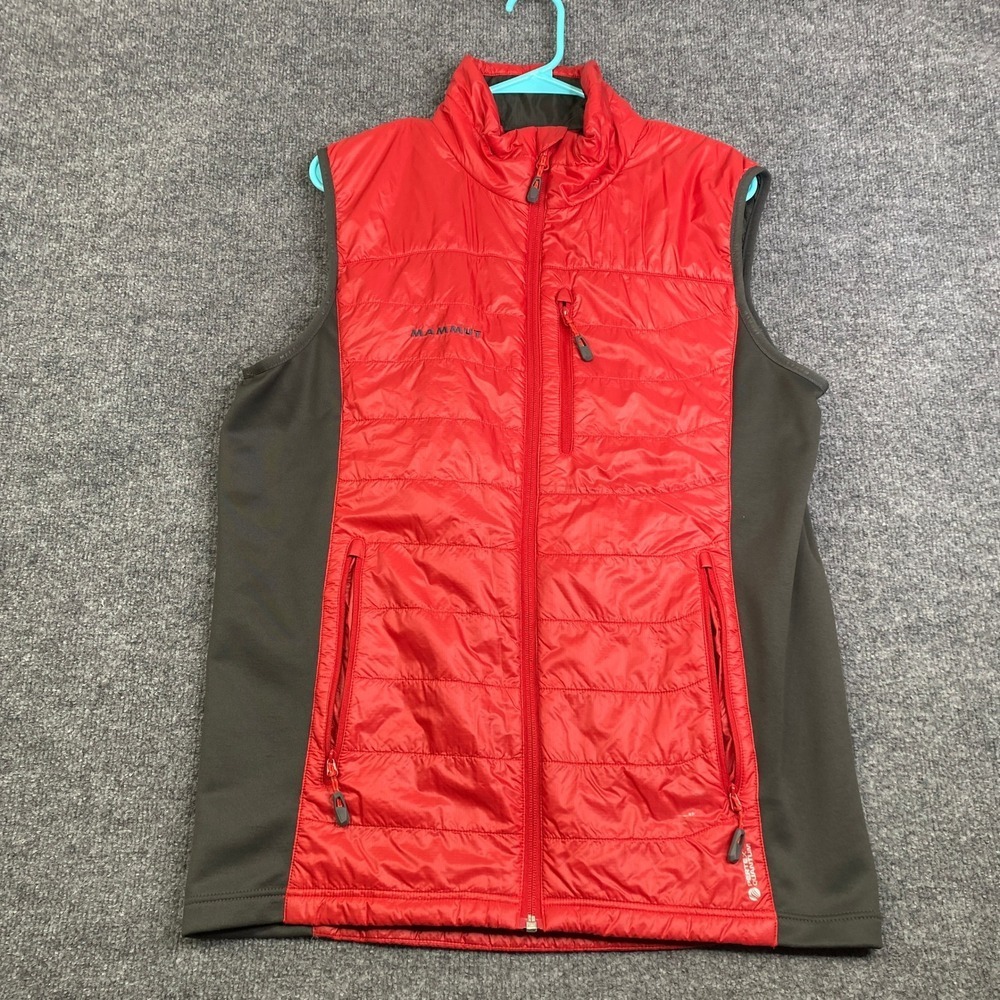 Mammut Pertex Quantum Insulated Vest Mens Large Red Grey Full Zip Hiking Outdoor